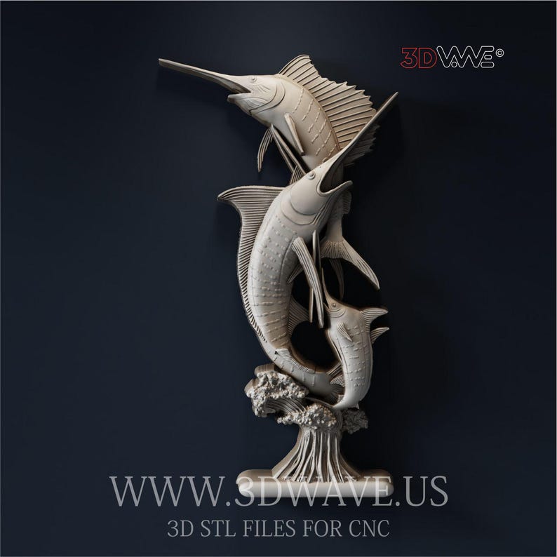 Blue Marlin Fish 3d Stl File - CNC Carving Template, Wood Wall Art ...