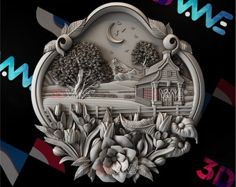 Country Scene 3D Model | CNC Wall Decor (STL Digital Download)