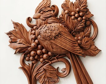 Escultura de madera de pájaro cardenal (archivo STL/CNC) para decoración de pared (descarga digital)
