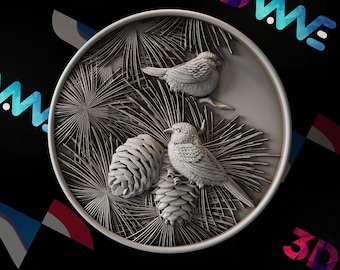 Birds Nest CNC 3D Model | Wall Decor STL File (Digital Download)