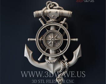 3D Anchor & Sea Compass STL File: CNC Carving Template (Digital Download)