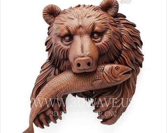 Fishing Bear 3D Wood Carving STL | Rustic Cabin Wall Art (Digital Download)