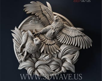 CNC 3D STL Files: Hunting Hawk & Hare Rabbit - Digital Art