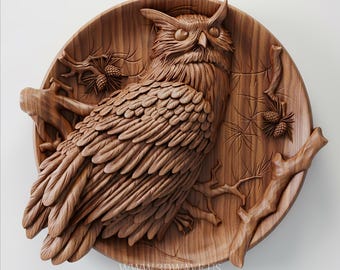 3D Owl STL File: CNC Carving Template for Wood Art - Digital Download