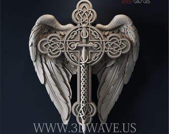 3D Winged Cross STL File: CNC Carving Template (Digital Download