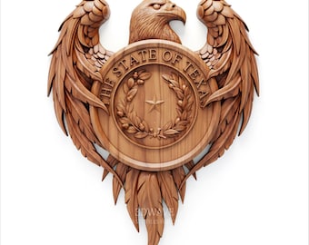 Texas State Seal Eagle Art | Lone Star Wood Carving STL, CNC Wall Decor