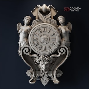 Angel & Satyr Clock - Baroque Wall Art | Clock 3D STL, Mythological CNC Decor