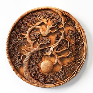 Round tree carving tree of life stl wood carving stl for CNC wall decor