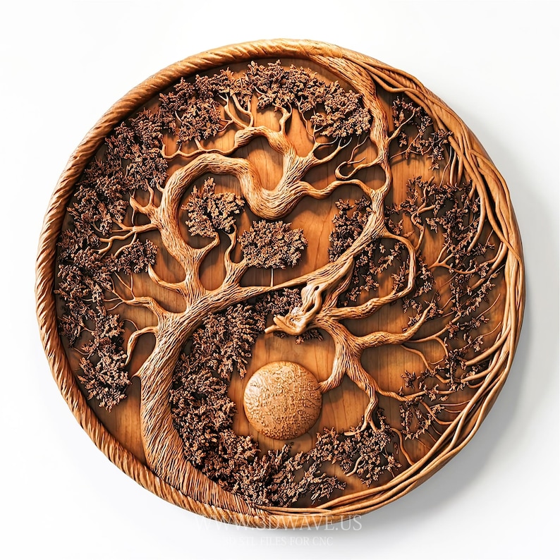 Round tree carving tree of life stl wood carving stl for CNC wall decor