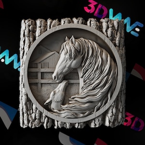 Cavallo / Ranch / Modello 3d / STL / File CNC / Decorazioni murali / Arte del legno / Decorazioni per la casa / Fai da te / 3d / Download digitale / 3d