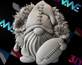 Football Gnome 3D Model | Sunflower Wall Decor STL CNC Files (Digital Download)