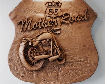 Route 66 Mutter Straßenschild CNC-Datei | Biker-Wandkunst, Mann-Höhlen-Dekor (STL)