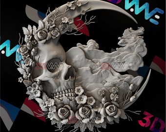 3D Skull Moon Fantasy Model | STL & CNC Files | Instant Digital Download