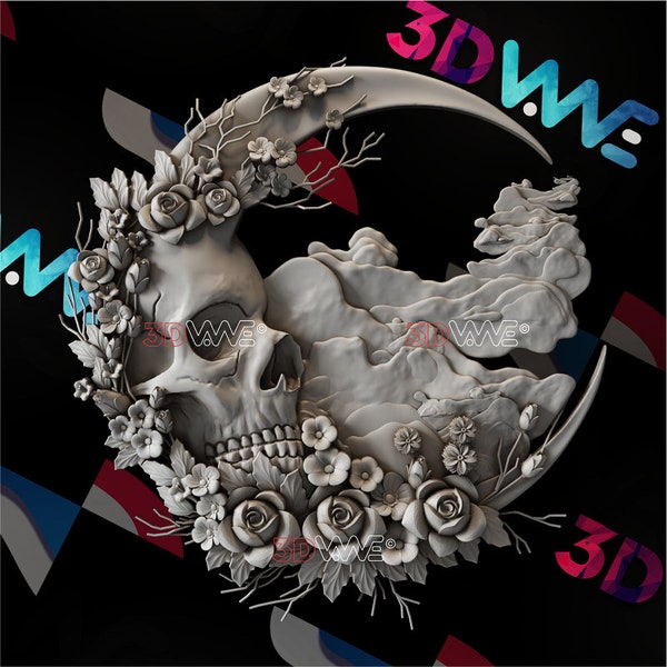 Skull  | Moon | Fantasy | 3d model | STL | CNC files | Wall decor | Wood art |  Home Decor | DIY | 3d | Digital download
