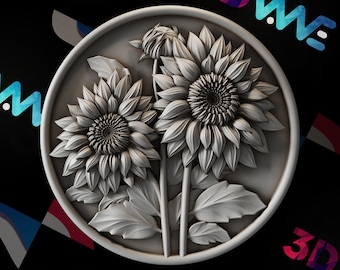 Sunflower Wall Decor 3D Model | CNC Files, STL (Digital Download)