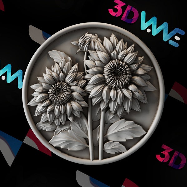 Sunflowers | Flower | 3d model | STL | CNC files | Wall decor | Wood art |  Home Decor | DIY | 3d | Digital download | 3d