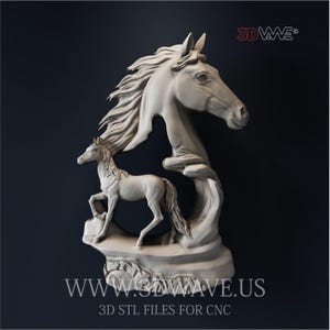 File STL di cavalli 3D: modello di intaglio CNC, arte murale in legno (download digitale)