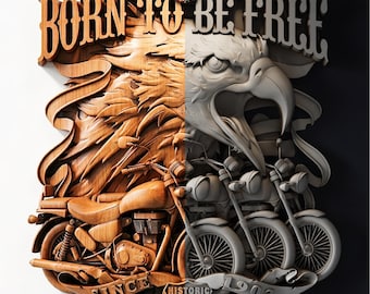 Motorcycle STL File | Eagle Biker CNC Relief | Route 66 Router Digital Download
