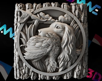 Hunting Dog CNC Wall Art 3D Model | Hunter Decor (STL Digital Download)