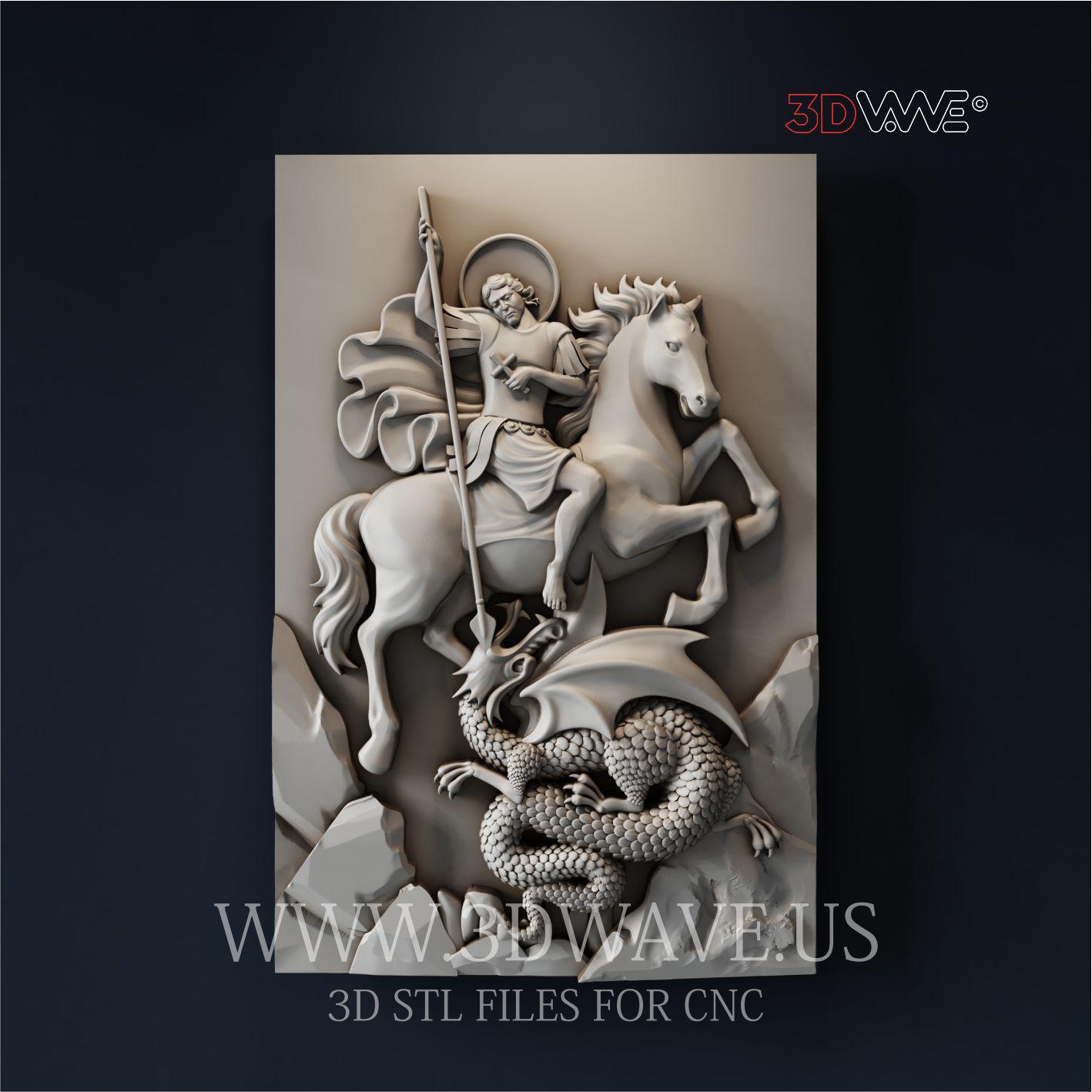 Saint George and Dragon 3D STL File: CNC Carving Template (Digital Files)