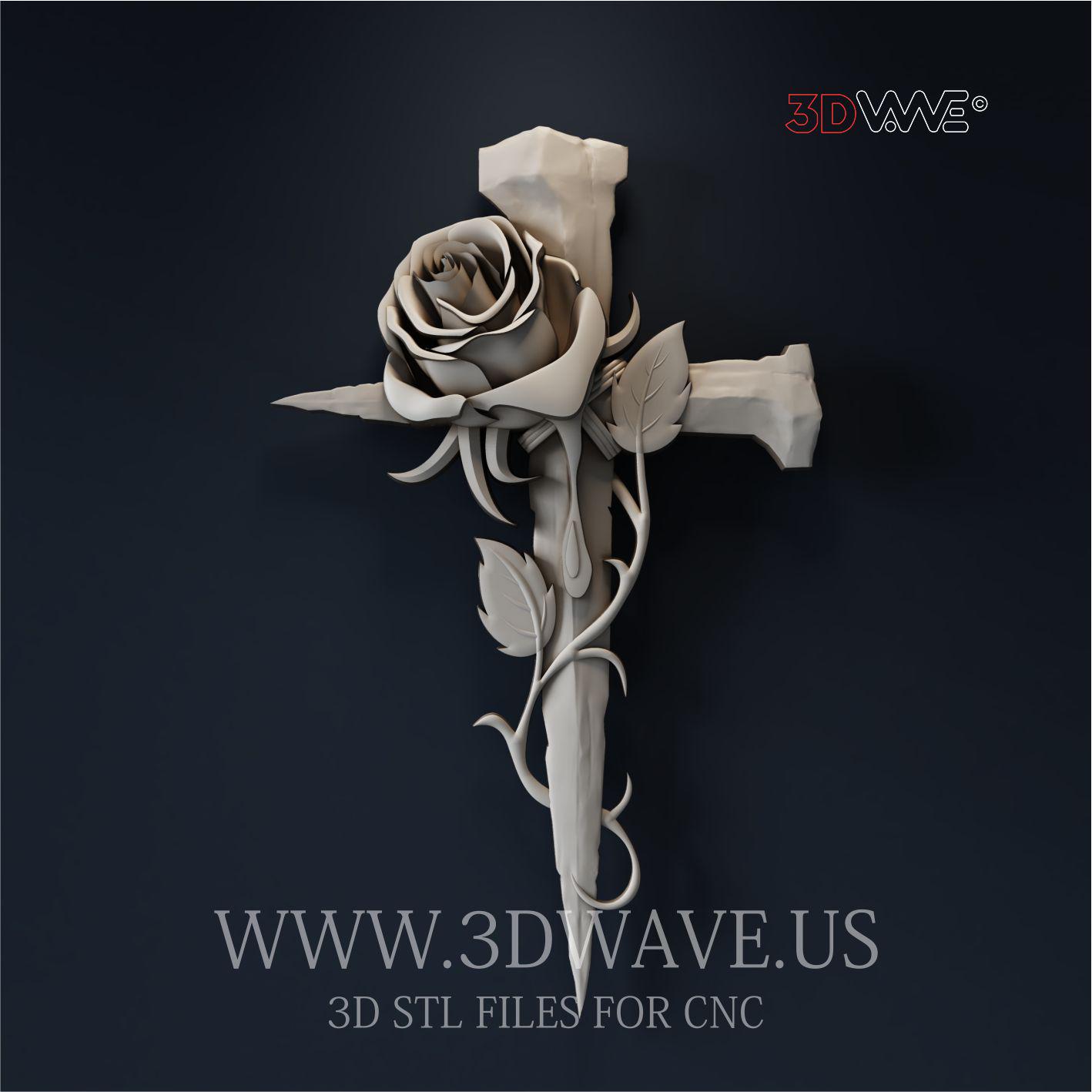 3D Rose Cross STL File: CNC Carving Template, Wall Art (Digital Download)
