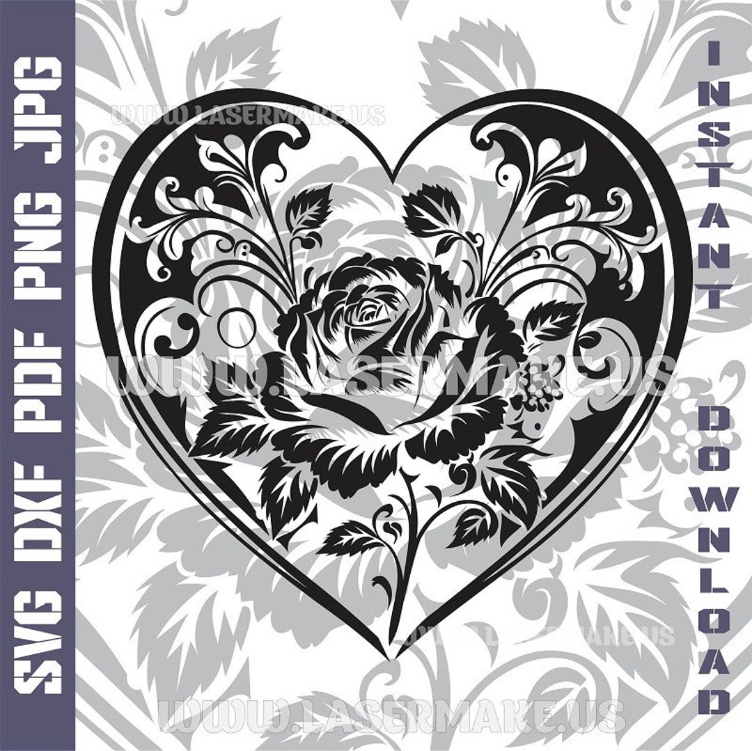 Roses Heart SVG File | Cut File for Cricut | Printable Png| SVG Dxf Cut ...