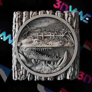 Cocodrilo 3d stl / Cocodrilo 3d stl / Modelo 3d / STL / Archivos CNC / Decoración de pared / Arte de madera / Decoración del hogar / BRICOLAJE / 3d / Descarga digital / 3d
