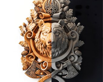 Viking Bear Relief STL File | CNC Router Carving (Digital Download)
