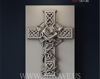3D Cross with Roses STL File: CNC Carving Template for Wood Art - Digital Download