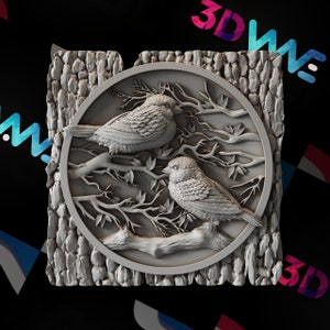 Birds 3d stl | 3d model | STL | CNC files | Wall decor | Wood art |  Home Decor | DIY | 3d | Digital download | 3d