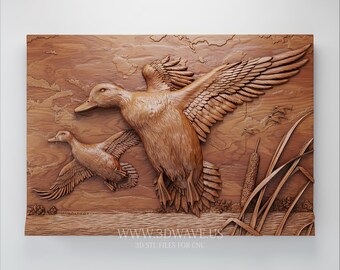 Ducks in Flight STL - Wildlife 3D Wall Art Relief for Rustic Lodge & Hunter Gift