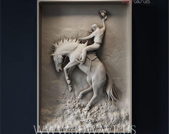 Cowboy 3D STL-fil: CNC-sniderimall, träväggkonst (digital nedladdning)