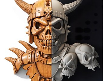 Viking Skull STL File | Norse Warrior Helmet CNC Relief | 3D Carving Download