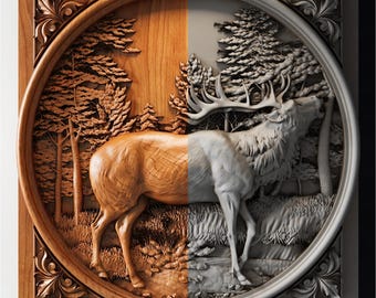 Stag STL File | Wildlife Relief CNC Model | Router Carving Digital Download