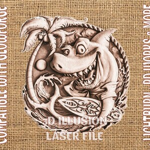 Laser burn Digital Design File - Shark Laser File - Engrave - SVG - Glowforge - Laser Engraving - Wood Engraving - 3D ILLUSION - Shark 3d