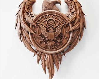 Eagle Carving Template - Army Seal STL File for CNC, Patriotic Wall Art Gift