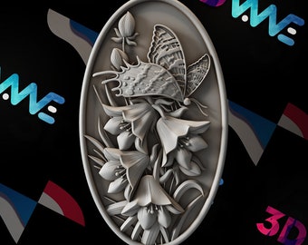 Modelo 3D CNC de flor de mariposa/Archivo STL para decoración de pared (Descarga digital)