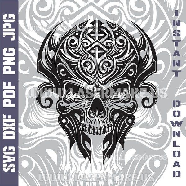 Tribal skull SVG file | cut file for cricut | printable png| SVG dxf cut files | laser file | digital download | SVG | cricut