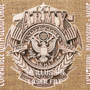 Laser burn Digital Design File - Army Laser File - Engrave - SVG - Glowforge - Laser Engraving - Wood Engraving - 3D ILLUSION - Veteran 3d