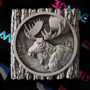 Elk 3d stl  | Moose 3d stl | 3d model | STL | CNC files | Wall decor | Wood art |  Home Decor | DIY | 3d | Digital download | 3d