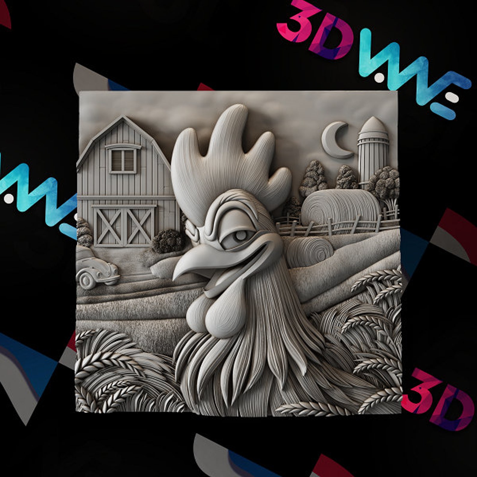 Funny Rooster CNC 3D Model | Farmhouse Wall Decor (digital Download) - Etsy