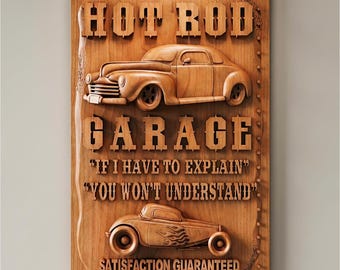 CNC Router File | Wood Carving STL, Hot Rod Garage Relief (Digital Download)