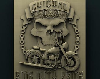 Biker Skull 3D STL File: CNC Carving Template, Woodworking Project (Digital Download)