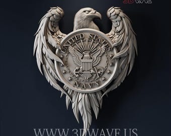 3D American Navy Eagle STL File - CNC Carving Template for Patriotic Military Projects
