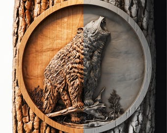 Bear STL File | Roaring Grizzly Bear Relief CNC Model | Wood Carving Router Digital Download