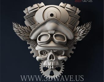 Biker Skull 3D Model: CNC Router STL File (Digital Download)