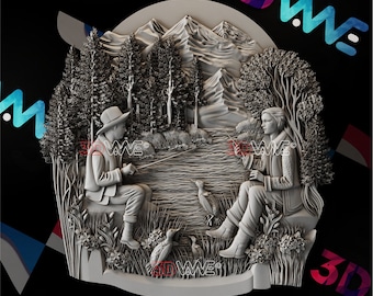 Fisherman Scene CNC Wall Art 3D Model | STL File (Digital Download)