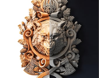 Viking Wolf Relief STL File | CNC Router Carving Digital Download