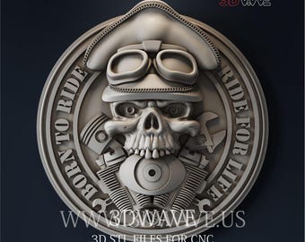 3d Biker Skull STL File: Motorcycle | CNC Carving Template | Wood Wall Art | Digital Files
