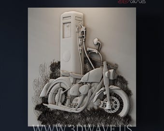 3D STL CNC Files for Biker Gas Station Motorcycle Decor - Digital Download